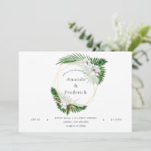 水彩熱帯緑の幾何学模様結婚の 招待状 (スタンド正面)