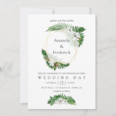 水彩熱帯緑の幾何学模様結婚の 招待状 (正面)