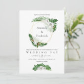 水彩熱帯緑の幾何学模様結婚の 招待状 (スタンド正面)