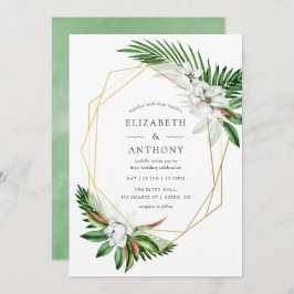 水彩熱帯緑の幾何学模様結婚の 招待状