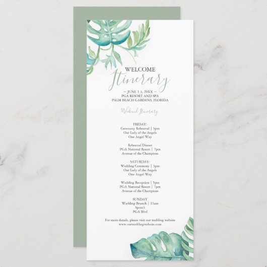 水彩熱帯緑結婚園の旅程 (正面/裏面)