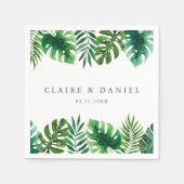 水彩熱帯緑離れ色白結婚色 スタンダードカクテルナプキン (正面)