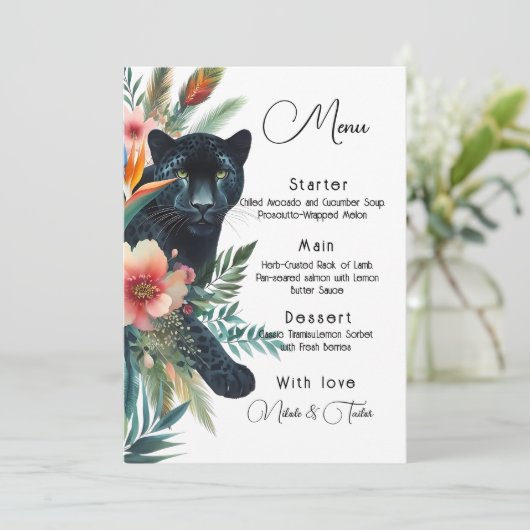 水彩熱帯花とジャガー メニュー (スタンド正面)