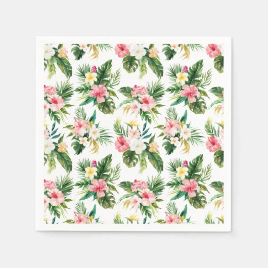 水彩熱帯花と緑のパターン スタンダードカクテルナプキン (正面)