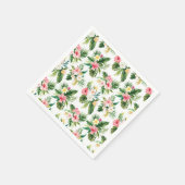 水彩熱帯花と緑のパターン スタンダードカクテルナプキン (角)