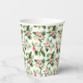 水彩熱帯花と緑のパターン 紙コップ (裏面)