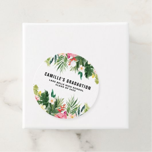 水彩熱帯花と緑の卒業 フェイバータグ (インサイチュ)