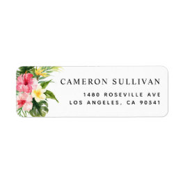 水彩熱帯花と緑の夏 ラベル