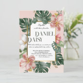 水彩熱帯花と緑結婚のI 招待状 (スタンド正面)