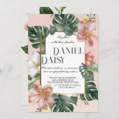 水彩熱帯花と緑結婚のI 招待状 (正面/裏面)