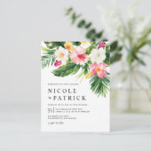 水彩熱帯花と緑結婚色 インビテーションポストカード (スタンド正面)