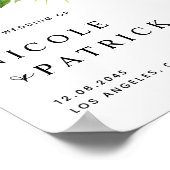 水彩熱帯花と緑結婚色 ポスター (角)