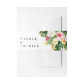 水彩熱帯花と緑結婚色 招待状ベリーバンド (正面例)