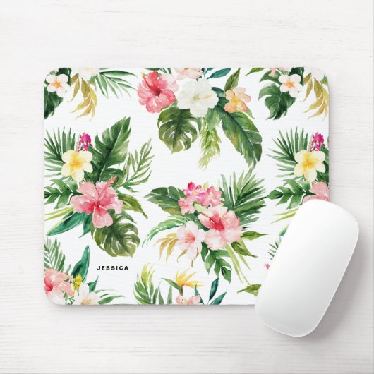 水彩熱帯花の模様パーソナライズされた マウスパッド (マウス)