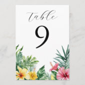 水彩熱帯花グリーンテーブル番号 招待状 (正面)