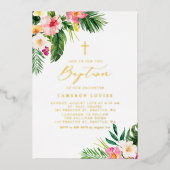 水彩熱帯花サマーバプテスマ 箔招待状 (正面)