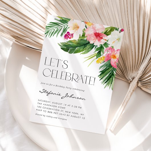 水彩熱帯花サマーバースデーパーティー 招待状