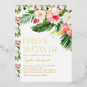 水彩熱帯花サマーブライダルシャワー 箔招待状