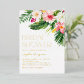 水彩熱帯花サマーブライダルシャワー 箔招待状 (立ち正面)