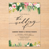 水彩熱帯花サマー結婚ズ アクリル招待状 (正面)