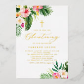 水彩熱帯花サマー《キリスト教》洗礼式や命名式 箔招待状 (正面)