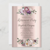 水彩熱帯花バラ金ゴールド退職 招待状 (正面)