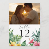 水彩熱帯花フォトテーブル番号 招待状 (正面)