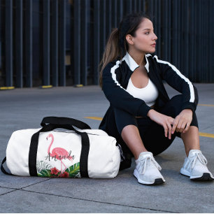 水彩熱帯花フラミンゴパーソナライズされた ダッフルバッグ