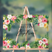 水彩熱帯花フレームバプテスマ アクリルサイン (ニュートラル)