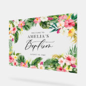 水彩熱帯花フレームバプテスマ アクリルサイン (傾斜)