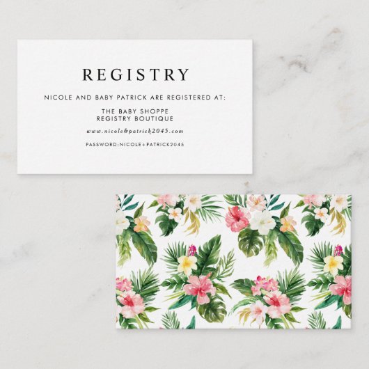 水彩熱帯花ベビーシャワーレジストリ エンクロージャーカード (正面/裏面)