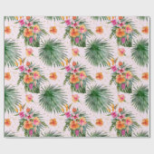 水彩熱帯花ボタニカルパーム離れ ラッピングペーパー (フラット)