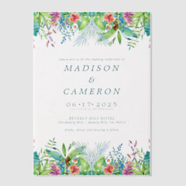 水彩熱帯花結婚式招待状 ベラム紙招待状