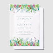 水彩熱帯花結婚式招待状 ベラム紙招待状 (オフセット)