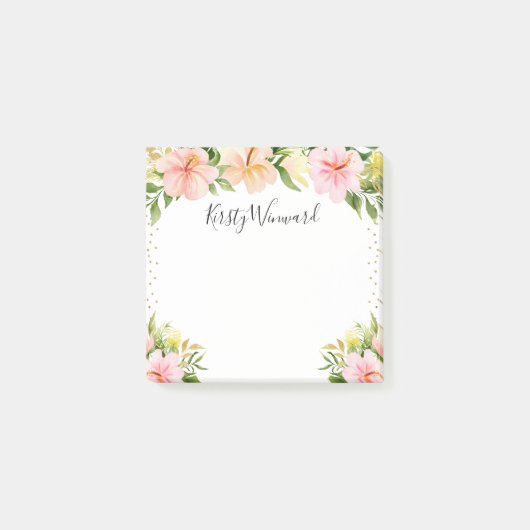 水彩熱帯花金ゴールド紙吹雪 ポストイット (正面)