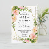 水彩熱帯花金ゴールド結婚枠 招待状 (スタンド正面)