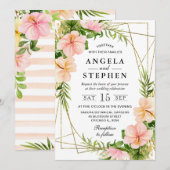 水彩熱帯花金ゴールド結婚枠 招待状 (正面/裏面)