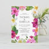 水彩熱帯花 |パーム葉の結婚数 招待状 (スタンド正面)