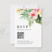 水彩熱帯花QRコード結婚ズ 出欠カード (正面)