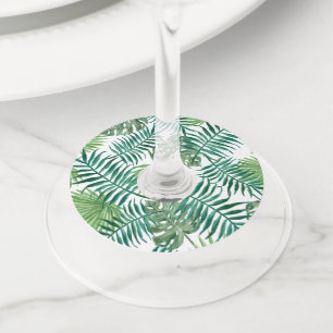 水彩熱帯葉のワ結婚インガラスラベル ワイングラスタグ