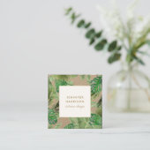 水彩熱帯葉パターンクラフト スクエア名刺 (スタンド正面)