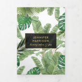 水彩熱帯葉パターンサロンパンフレット 三つ折りカード (カバー)