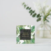 水彩熱帯葉パターン白 スクエア名刺 (スタンド正面)