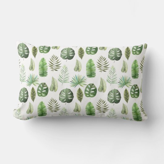 水彩熱帯葉パターン ランバークッション (正面)