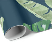 水彩熱帯葉パターン（濃い青） ラッピングペーパー (ロールコーナー)