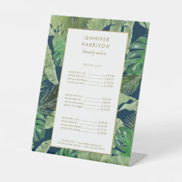 水彩熱帯葉パターン(濃い青) 台座サイン