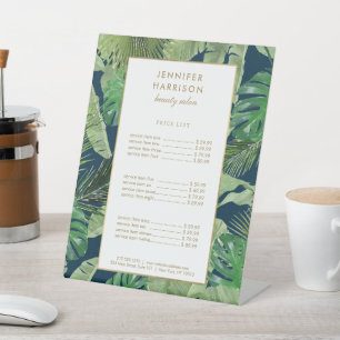 水彩熱帯葉パターン（濃い青） 台座サイン