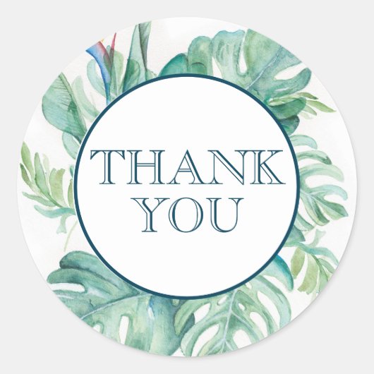 水彩熱帯葉パーティー ラウンドシール (正面)