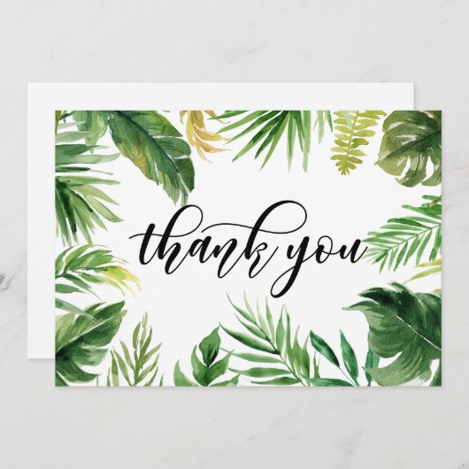 水彩熱帯葉フレームサンキューカード サンキューカード (正面/裏面)