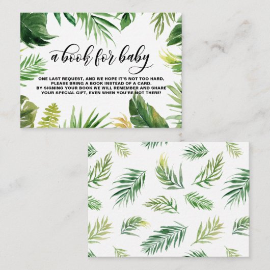 水彩熱帯葉フレームベビーブックリクエスト エンクロージャーカード (正面/裏面)